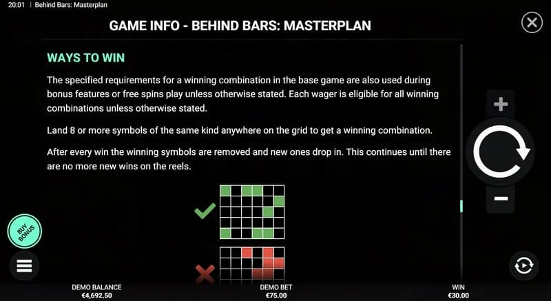 Behind Bars Masterplan – laiminčių linijų ir kombinacijų santrauka